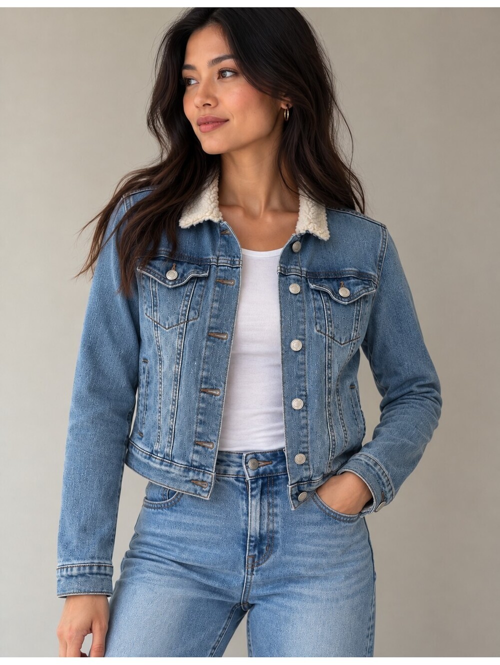 Buffalo David Bitton Women’s Denim Jacket Sherpa Collar – Size S